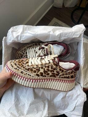 Chloe Leopard Print Platform Sneakers with Cream Laces and Maroon Trim
